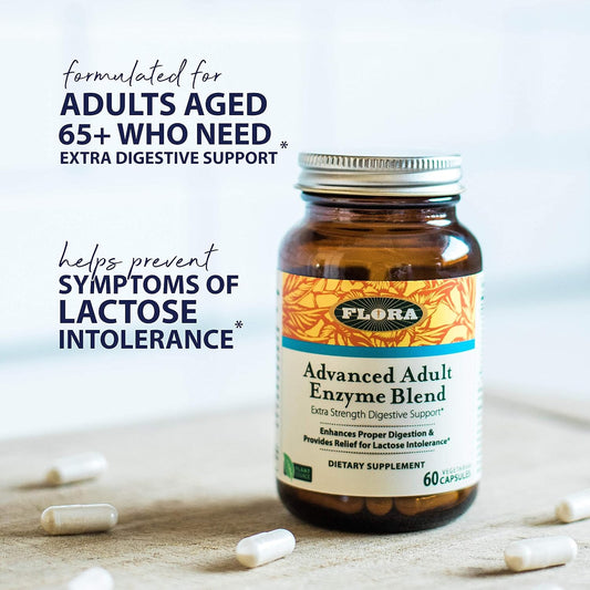 Flora - Advanced Adult Enzyme Blend With Lactase, Enhances Digestion & Provides Relief For Lactose Intolerance, Gluten-Free, Non Gmo, 60 Vegetarian Capsules