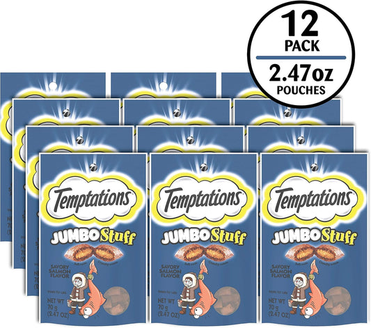 Temptations Jumbo Stuff Crunchy And Soft Cat Treats Savory Salmon Flavor, 2.5 Oz. Pouch (Pack Of 12)