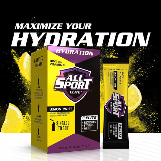 All Sport Elite - Electrolyte Hydration Performance - Lemon Twist - Singles To Go Powder Packets (10 Sticks)