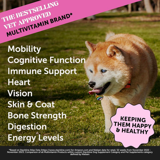 Pet Honesty Senior Dog Multivitamin - Essential Dog Vitamins And Supplements - Glucosamine, Probiotics, Omega Fish Oil For Dogs Health & Heart- Dogs Vitamins Health Supplies (Duck 90 Ct)