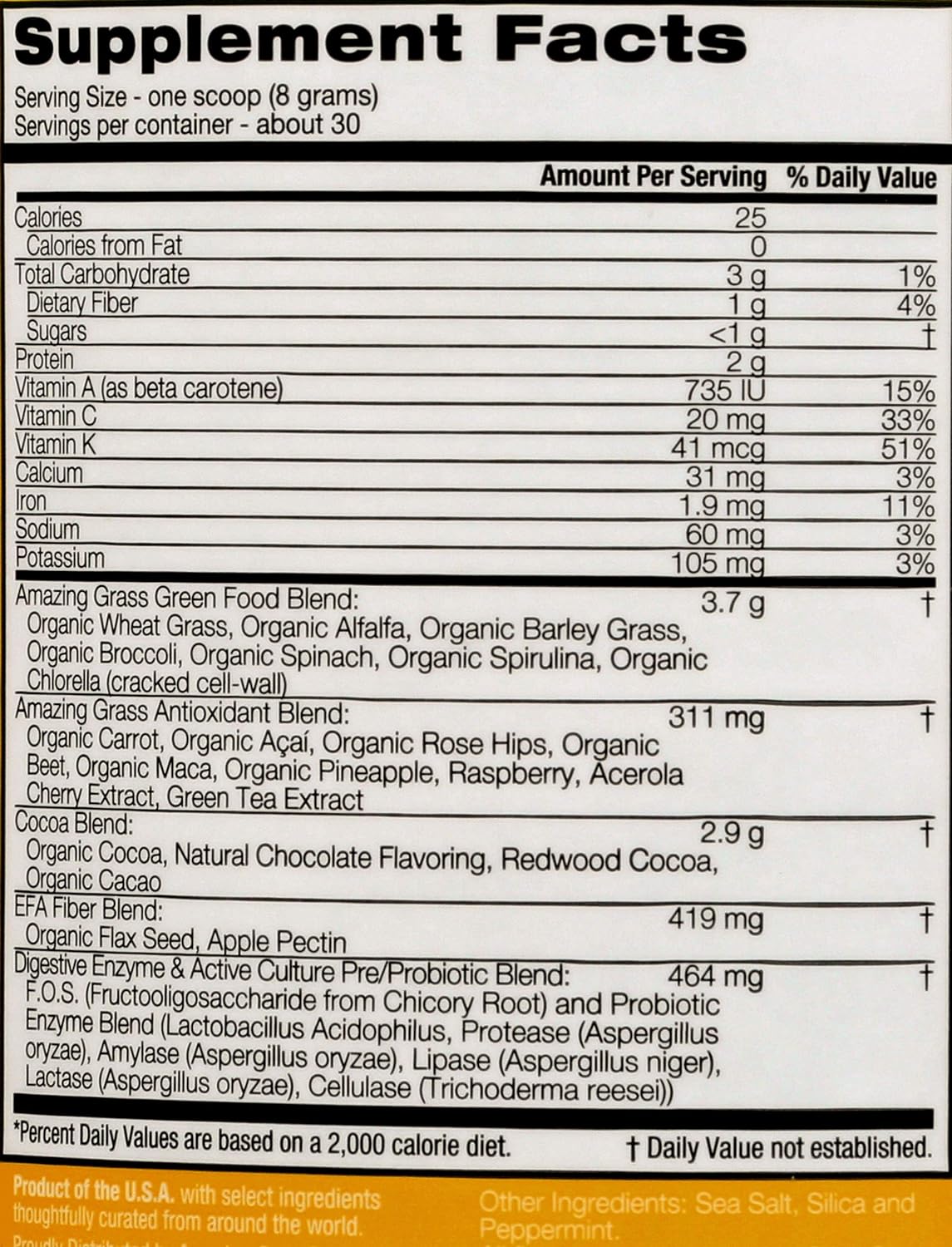 AMAZING GRASS Chocolate Green Superfood Powder, 8.5 OZ : Grocery & Gourmet Food