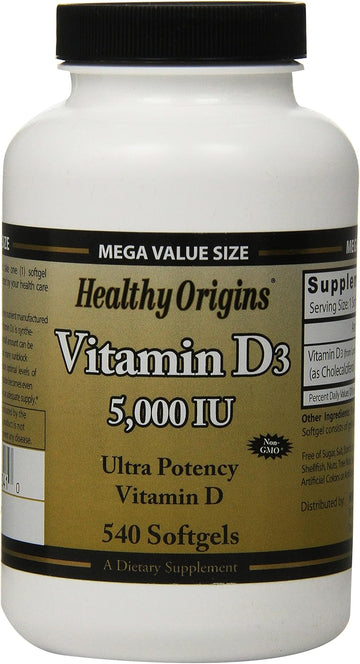 Healthy Origins Vitamin D3 5,000 Iu Non-GMO, Soy Free, 540 Count (Pack of 12)