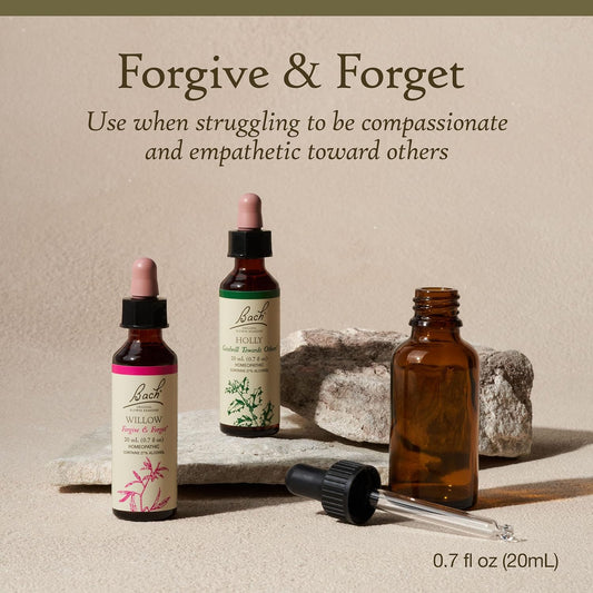 Bach Original Flower Remedies 2-Pack,"Forgive & Forget" - Holly, Willow, Homeopathic Flower Essences, Vegan, 20mL Dropper x2, Empty Mixing Bottle x1