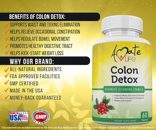 Colon Detox Advanced Cleansing Formula- All-Natural Men And Women Weight Loss Capsules- Colon Cleansing Dietary Supplements- Herbal Laxative- Colon Cleanser - Fibre Complex- 60 Capsules