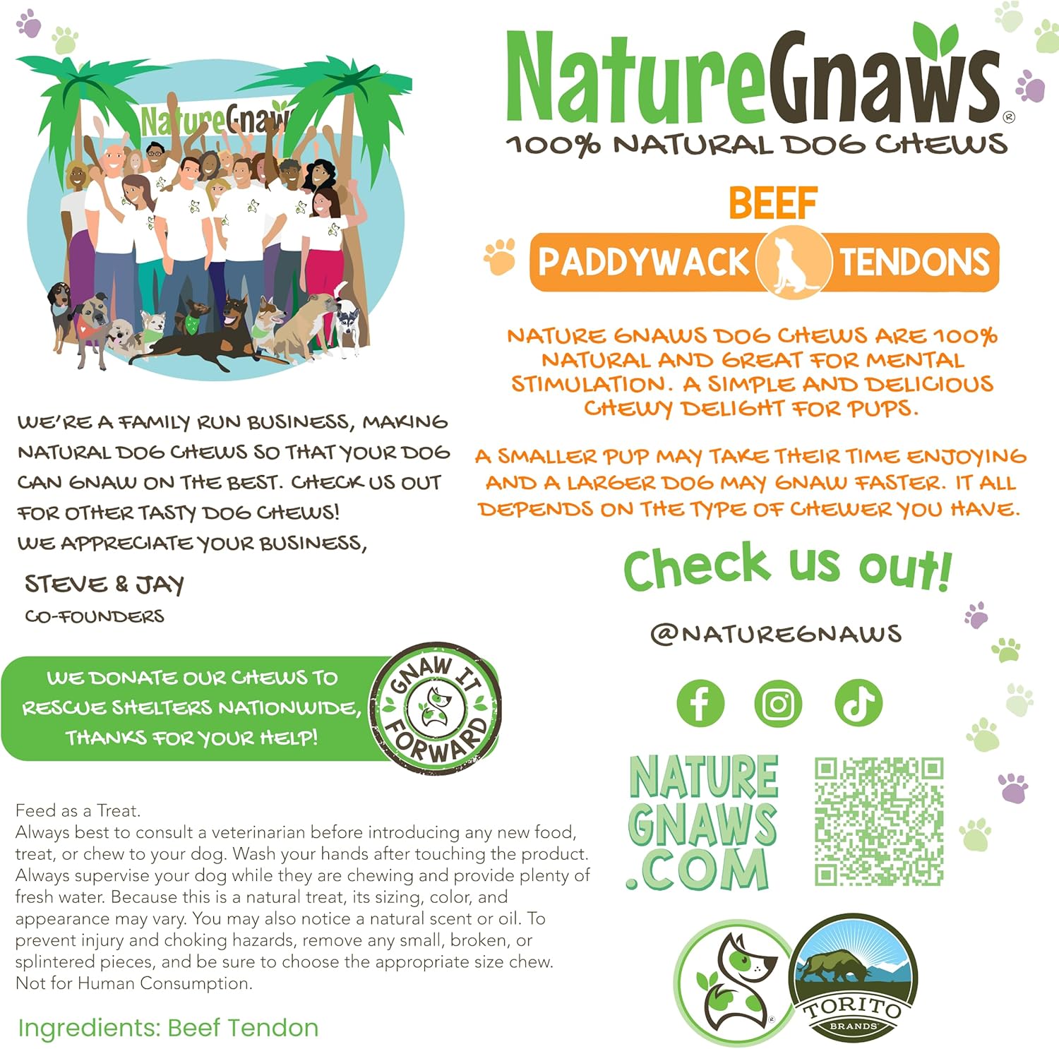 Nature Gnaws Beef Paddywack Tendons for Dogs 5-6" (5 Count) - Long Lasting for Aggressive Chewers - Natural Beef Dog Chew Bones - Rawhide Free : Pet Supplies