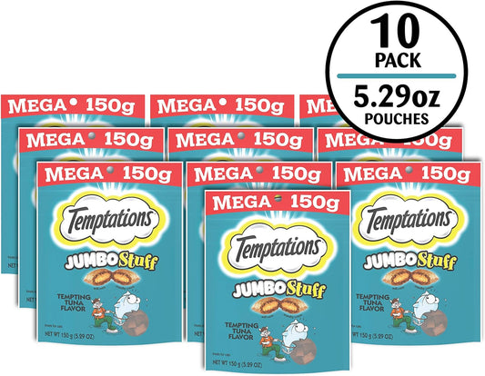 Temptations Jumbo Stuff Crunchy and Soft Cat Treats Tempting Tuna Flavor, (10) 5.3 oz. Pouches