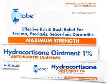 Globe Hydrocortisone Maximum Strength Transparent Ointment 1%,1 Oz | Anti-Itch Topical Ointment For Redness, Swelling, Itching, Rash, Dermatitis, Bug/Mosquito Bites, Eczema, Hemorrhoids & More