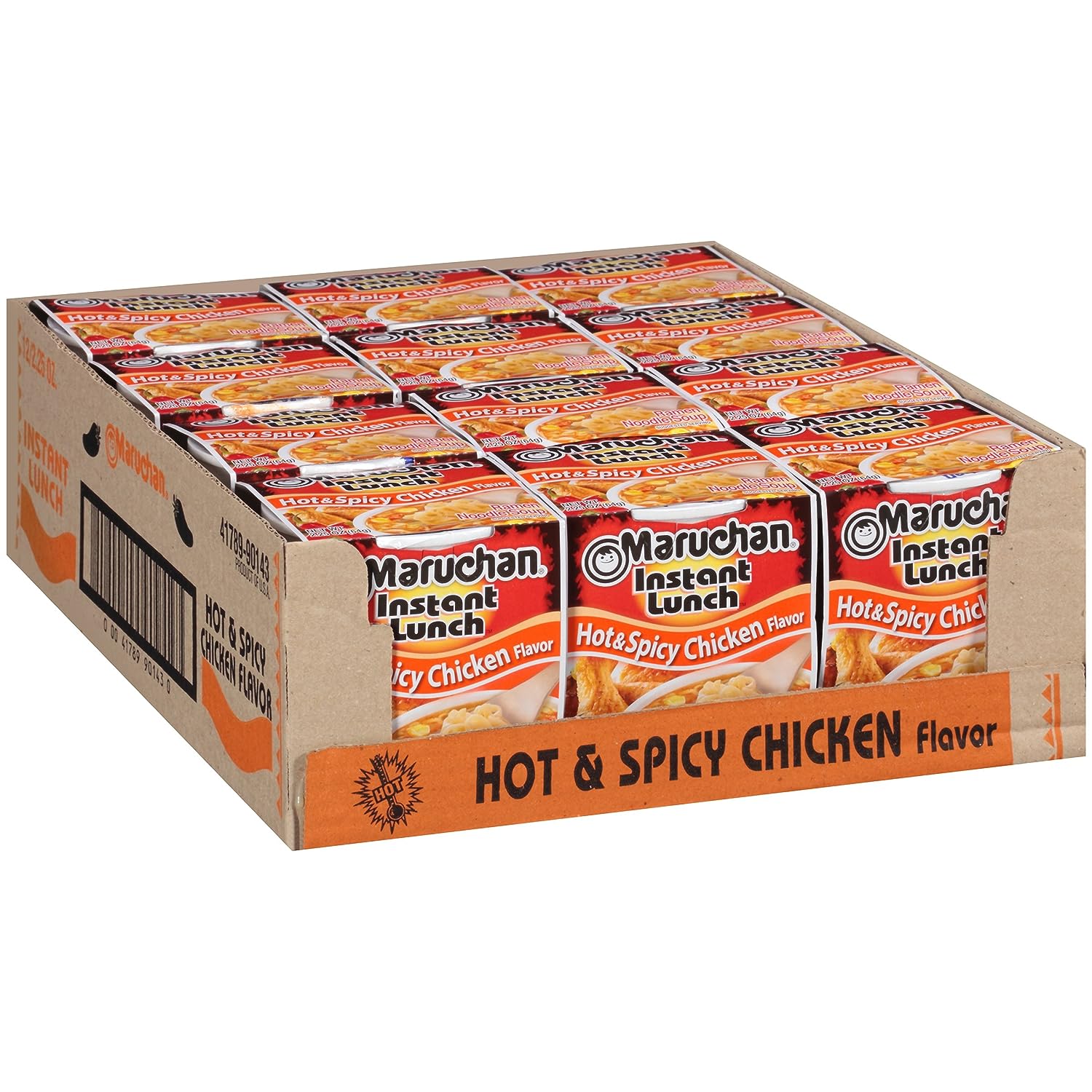Maruchan Instant Lunch Hot & Spicy Chicken, Ramen Noodle Soup, Microwaveable Meal, 2.25 Oz, 12 Count