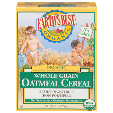 Earth'S Best Organic Baby Food, Organic Whole Grain Oatmeal Baby Cereal, Non-Gmo, Easily Digestible And Iron Fortified Baby Food, 8 Oz Box (Pack Of 12)
