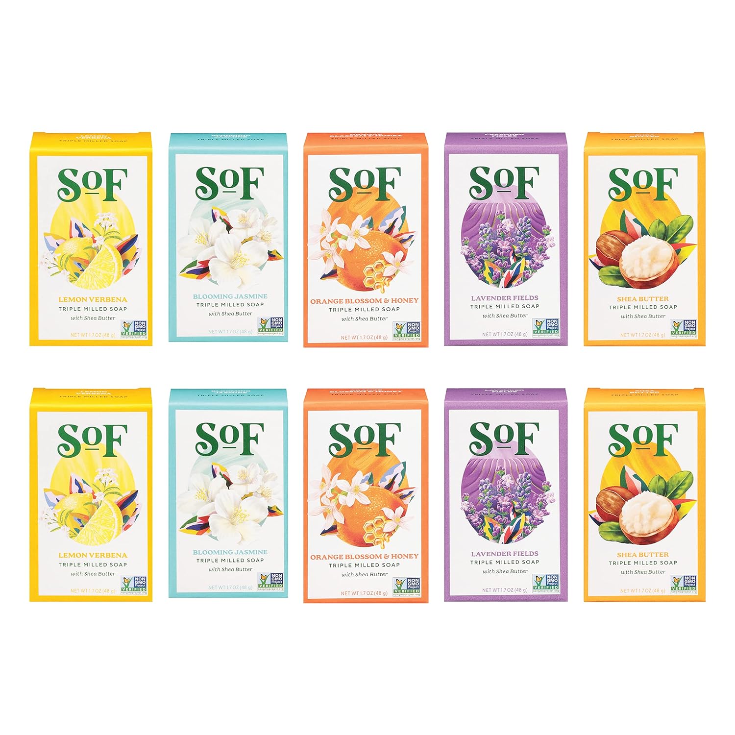 Sof Triple Milled Bar Soap - With Coconut Oil & Organic Shea Butter- Vegan & Non Gmo- Free From Phthalates, Sulfates & Parabens- Travel Size Variety Pack - 1.7 Oz Bar 10 Travel Bars