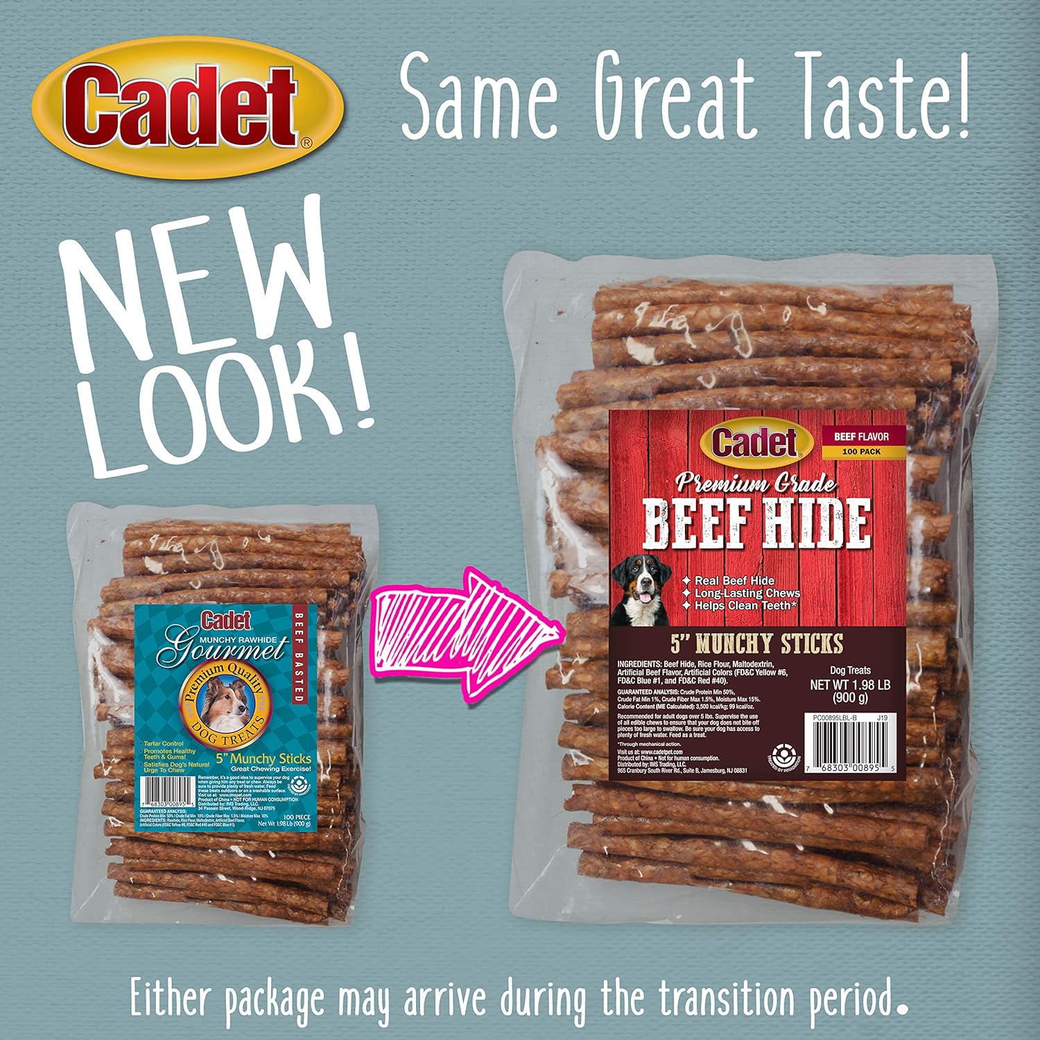 Cadet Premium Grade Beef Hide for Dogs, Long Lasting Rawhide Munchy Sticks, Single Ingredient Dog Chews, Beef Hide Flavor, 5 Inch (100 Count) : Pet Rawhide Treat Sticks : Pet Supplies