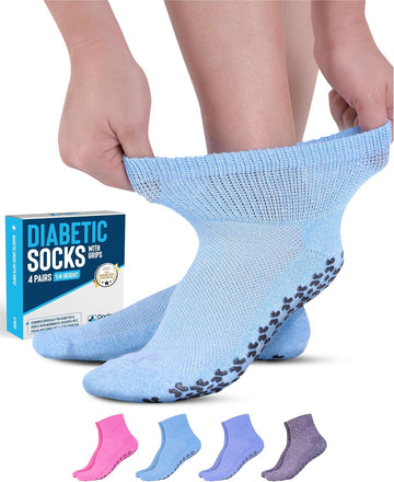 Doctor'S Select Diabetic Ankle Socks With Grippers For Men And Women - 4 Pair 1/4 Length Neuropathy Socks For Women