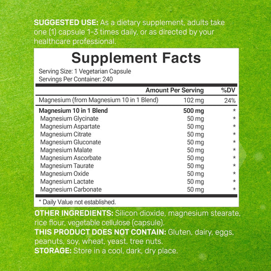 Magnesium Complex Supplement – 10 In 1 – Glycinate, Citrate, Malate, & More – Chelated Minerals