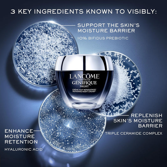 Lancôme Advanced Génifique Night Cream - Repairs Skin Barrier Overnight - With Bifidus Prebiotic, Hyaluronic Acid & Triple Ceramide Complex - 1.7 Fl Oz