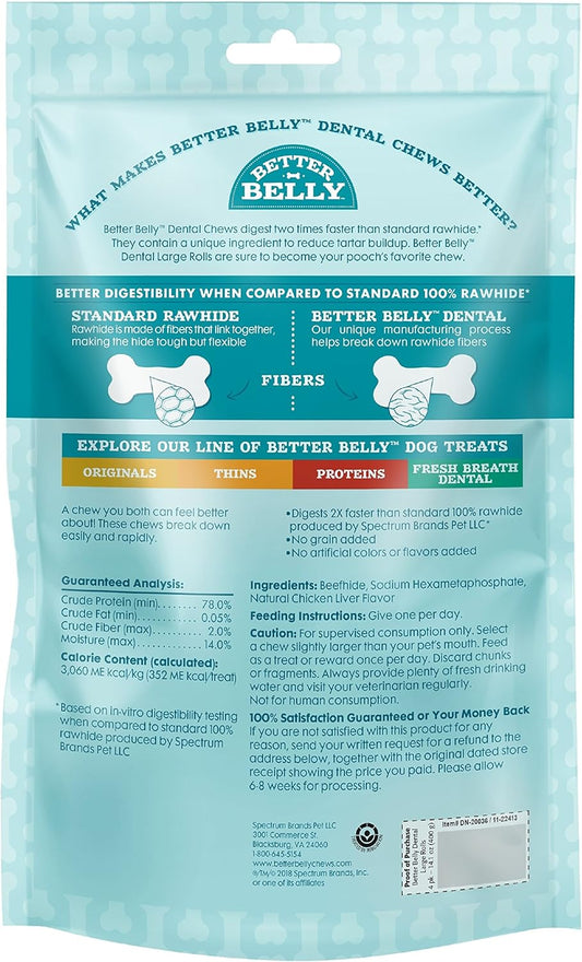 Better Belly Highly Digestible Rawhide Dental Chews, Treat Your Dog to a Chew with NO Artificial Colors or Flavors 4 Count (Pack of 1)
