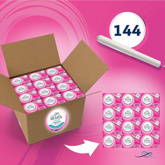 Lil-Lets Cardboard Applicator Super Tampons X 144 | 12 Packs of 12 Tampons | Medium to Heavy Flow