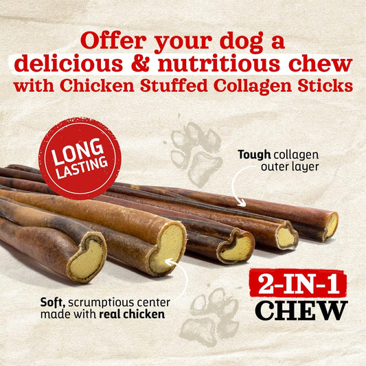 Natural Farm Chicken Stuffed Collagen Sticks With Real Chicken For Dogs (6 Inch, 5-Pack), Rawhide-Free Collagen Sticks, Odor-Free Natural Dog Chews, Long Lasting, For Small, Medium And Large Dogs