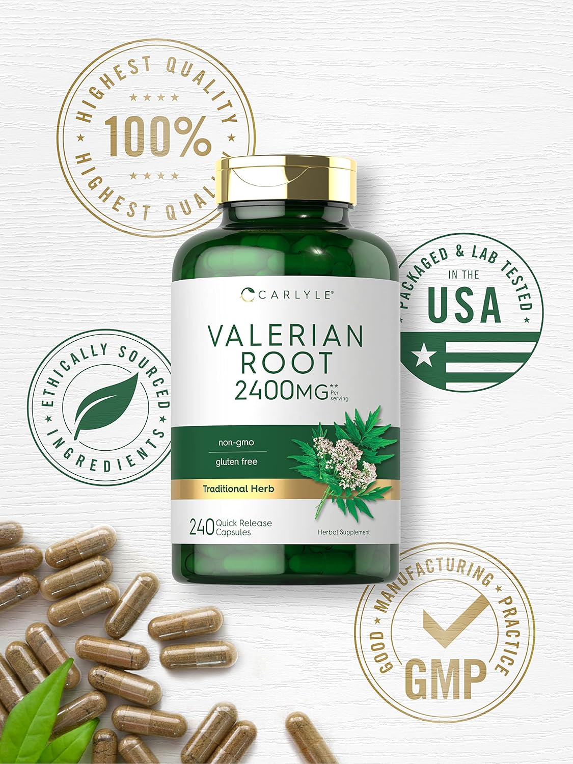 Carlyle Valerian Root Capsules | 240 Count | Herb Extract Supplement | Non-GMO, Gluten Free : Health & Household