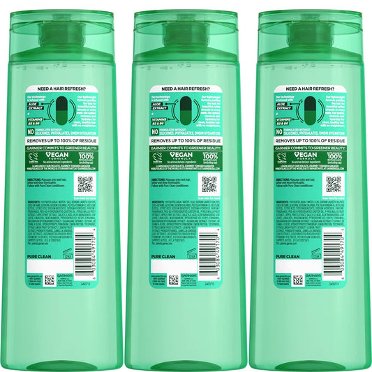 Garnier Fructis Pure Clean Purifying Shampoo, Silicone-Free, 12.5 Fl Oz, 3 Count (Packaging May Vary)