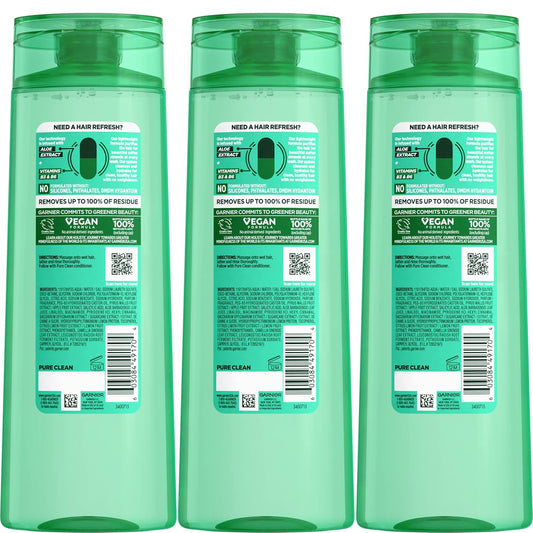 Garnier Fructis Pure Clean Purifying Shampoo, Silicone-Free, 12.5 Fl Oz, 3 Count (Packaging May Vary)