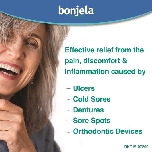 Bonjela Adult Gel 15g - Mint Oral Pain Relief For Mouth Ulcers, Cold Sores, Dentures - Fast 3-Minute Action, Fights Infections, Medication For Quick Comfort
