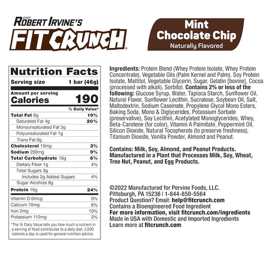 Fitcrunch Snack Size Protein Bars, Designed By Robert Irvine, 6-Layer Baked Bar, 3G Of Sugar, Gluten Free & Soft Cake Core (9 Bars, Mint Chocolate Chip)