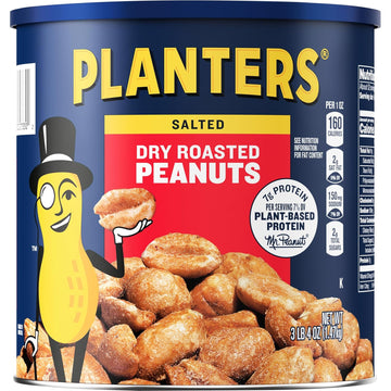 Planters Salted Dry Roasted Peanuts, Party Snacks, Plant Based Protein 52 Oz Cannister