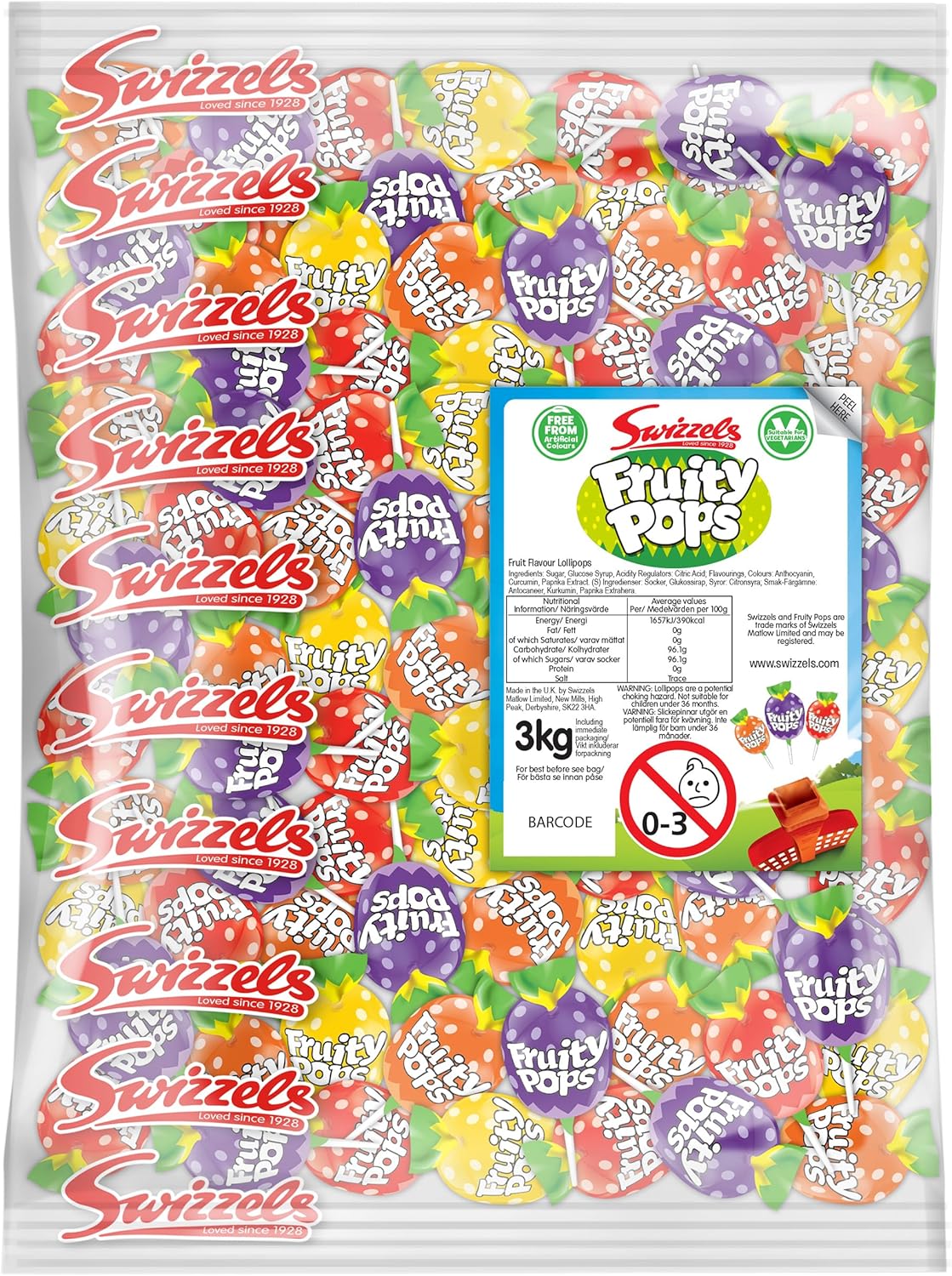 Swizzels Fruity Pops Lollies, Bulk Sweet Bag Of Fruity Pop Lollipops 3Kg (Pack Of 1)