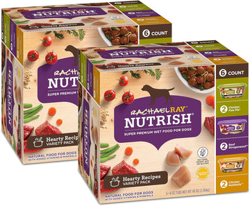 Rachael Ray Nutrish Premium Natural Wet Dog Food With Added Vitamins & Minerals, Hearty Recipes Variety Pack, 8 Ounce Tub (Pack Of 12)