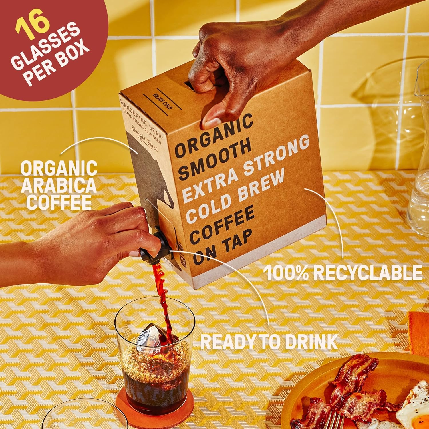 Wandering Bear Organic Mocha Cold Brew Coffee On Tap, 96 Fl Oz - Extra Strong, Smooth, Unsweetened, Shelf-Stable, And Ready To Drink Iced Coffee, Cold Brewed Coffee, Cold Coffee