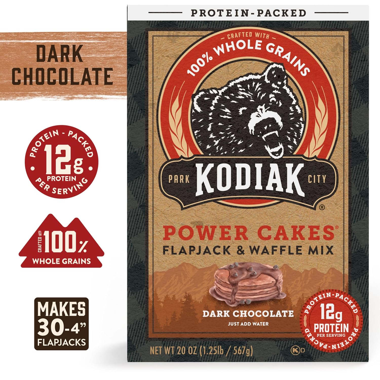 Kodiak Cakes Protein Pancake Power Cakes, Flapjack and Waffle Baking Mix, Dark Chocolate, 18 Ounce (Pack of 6) : Everything Else