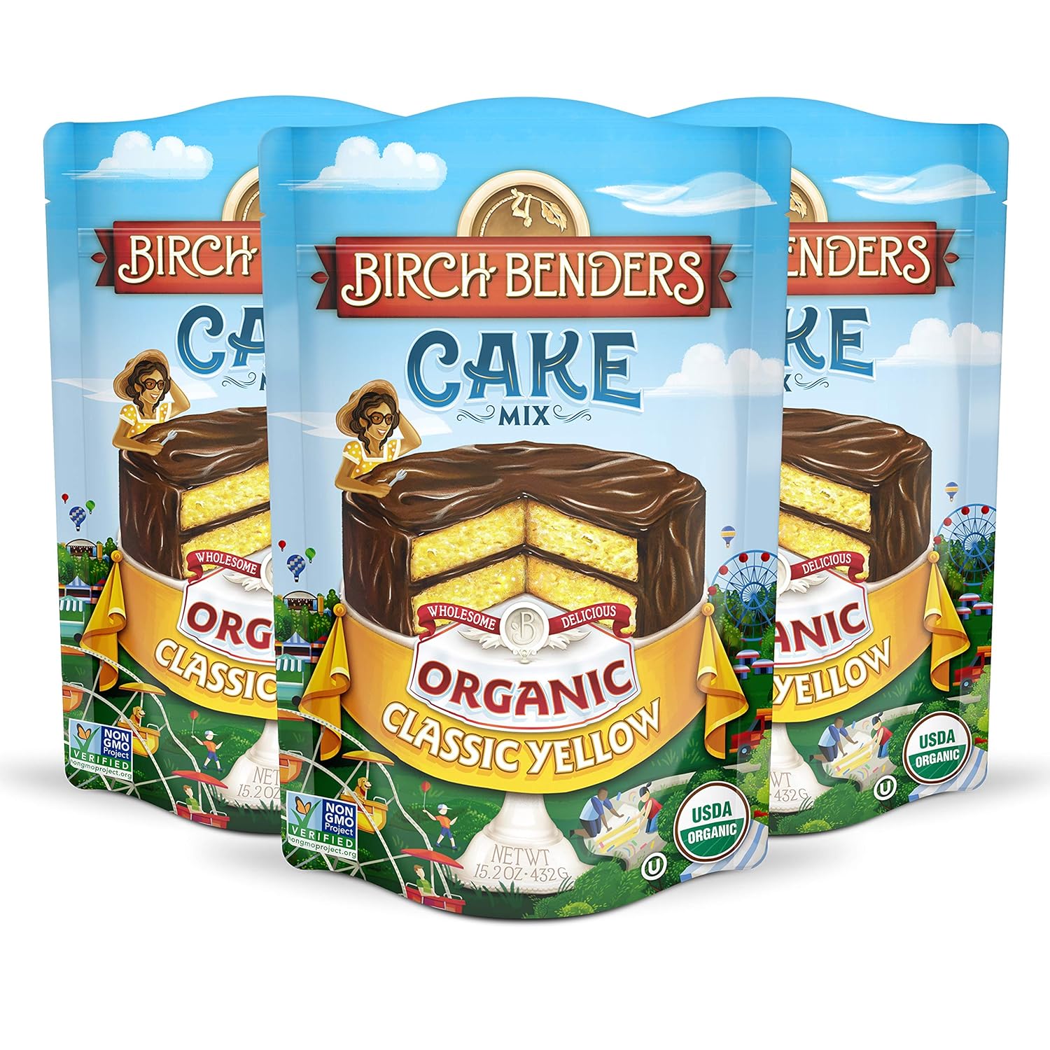 Organic Classic Yellow Cake Mix by Birch Benders, 3 Pack (15.2oz each)