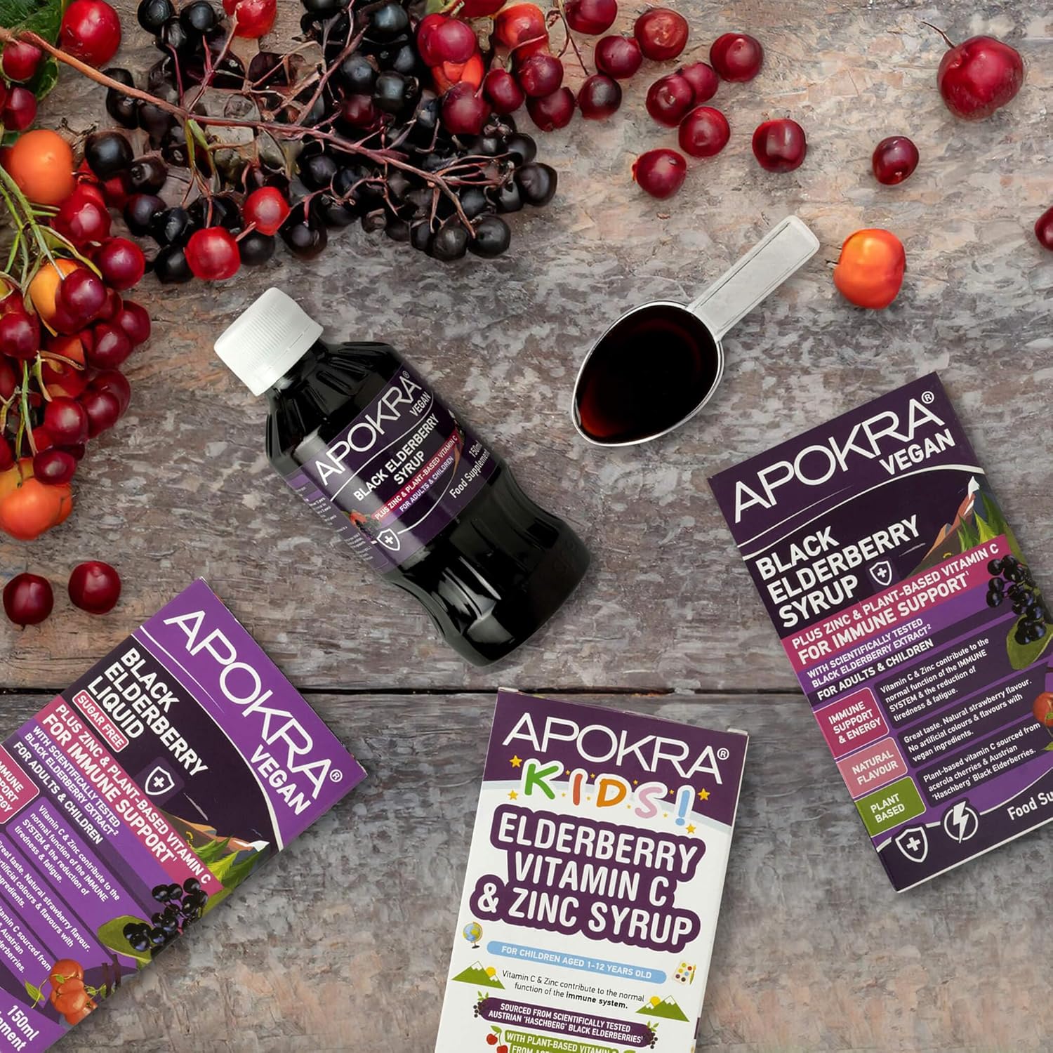 Elderberry Syrup Sugar Free, Acerola Vitamin C and Zinc for Adults & Kids | Big Bottle 150ml | Immune System Booster | Natural Strawberry Flavour | Vegan | Plant Based VIT C | APOKRA : Amazon.co.uk: Health & Personal Care