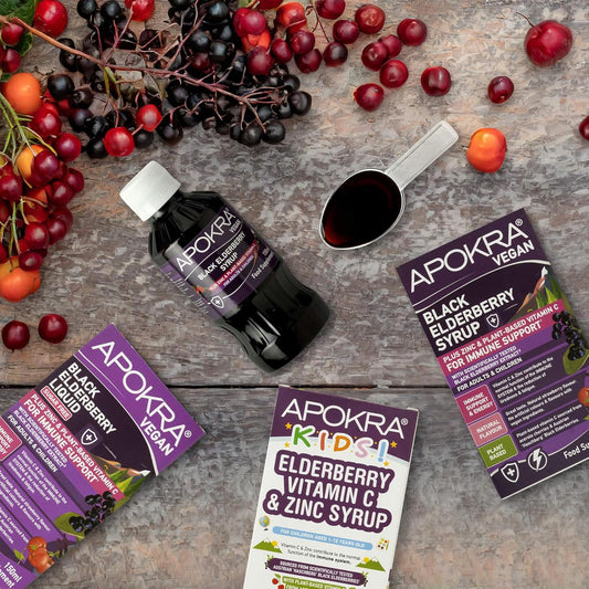 Elderberry Syrup, Acerola Cherry Vitamin C And Zinc For Adults & Kids | Immune System Booster | Natural Strawberry Flavour | Vegan | Plant Based Vit C | Apokra