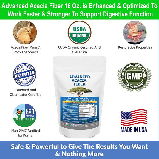Advanced Acacia Fiber Powder 16oz Soluble Fiber Leaky Gut Repair Powder. Organic Fiber Supplement Powder for Gut Health, Regularity, Digestive Rejuvenation