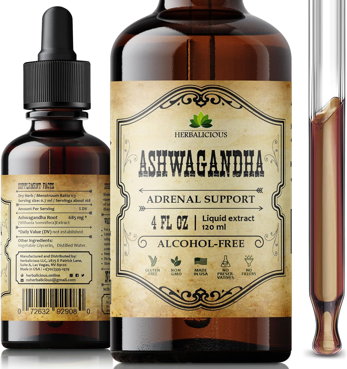 Ashwagandha Supplements – Organic Withania Somnifera Root Extract Liquid Drops – Natural Stress Relief, Mood Booster, Sleep Aid & Calming Support – Non-Gmo, Vegan Formula – 4 Fl Oz