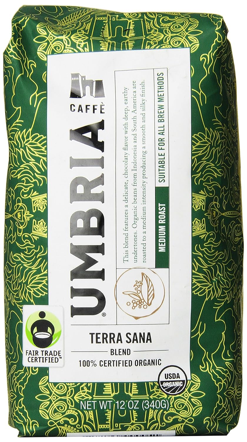 Caffe Umbria Fresh Seattle Whole Bean Roasted Coffee, Terra Sana Organic Blend Medium Roast, 12 Oz. Bag
