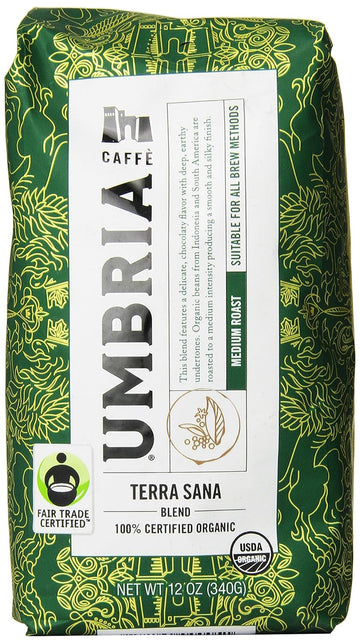 Caffe Umbria Fresh Seattle Whole Bean Roasted Coffee, Terra Sana Organic Blend Medium Roast, 12 Oz. Bag