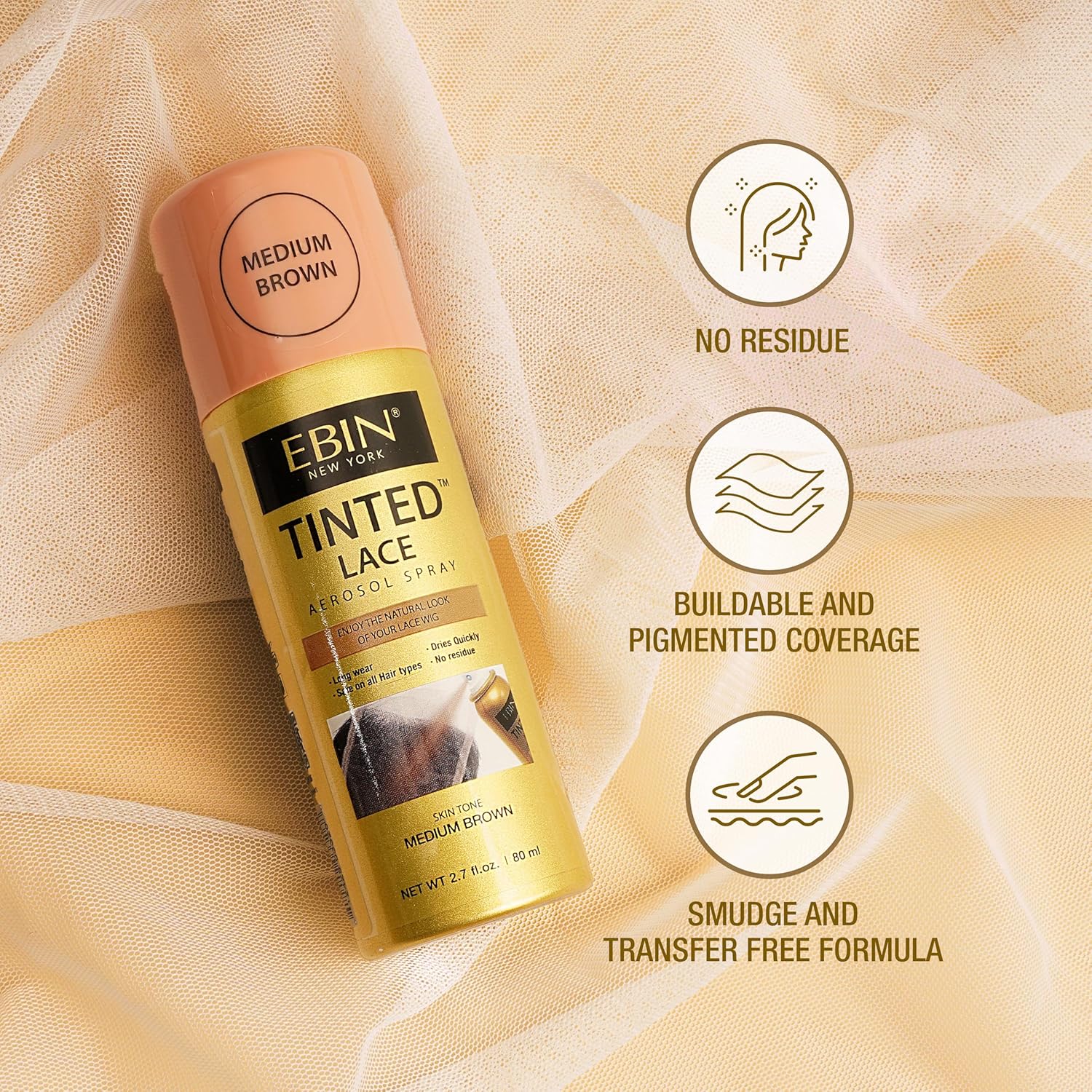 EBIN Tinted Lace Spray (80ml, Medium Warm Beige) : Amazon.co.uk: Beauty