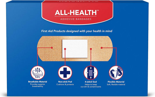 All Health Adhesive Fabric Bandages, 200 Count Assorted Sizes | Soft, Flexible Material | Protection For First Aid And Wound Care