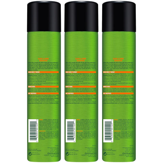 Garnier Fructis Style Sleek And Shine Anti-Humidity Hairspray, Ultra Strong Hold, Frizz Protection 8.25 Oz, 3 Count (Packaging May Vary)