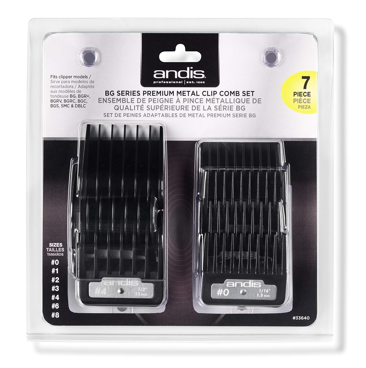 Andis 33640 BG-Series Premium Metal Clip Comb Set - Provides Sharp Cutting Blades with Long-Lasting Performance, Available in 7 Different Sizes – Black : Beauty & Personal Care