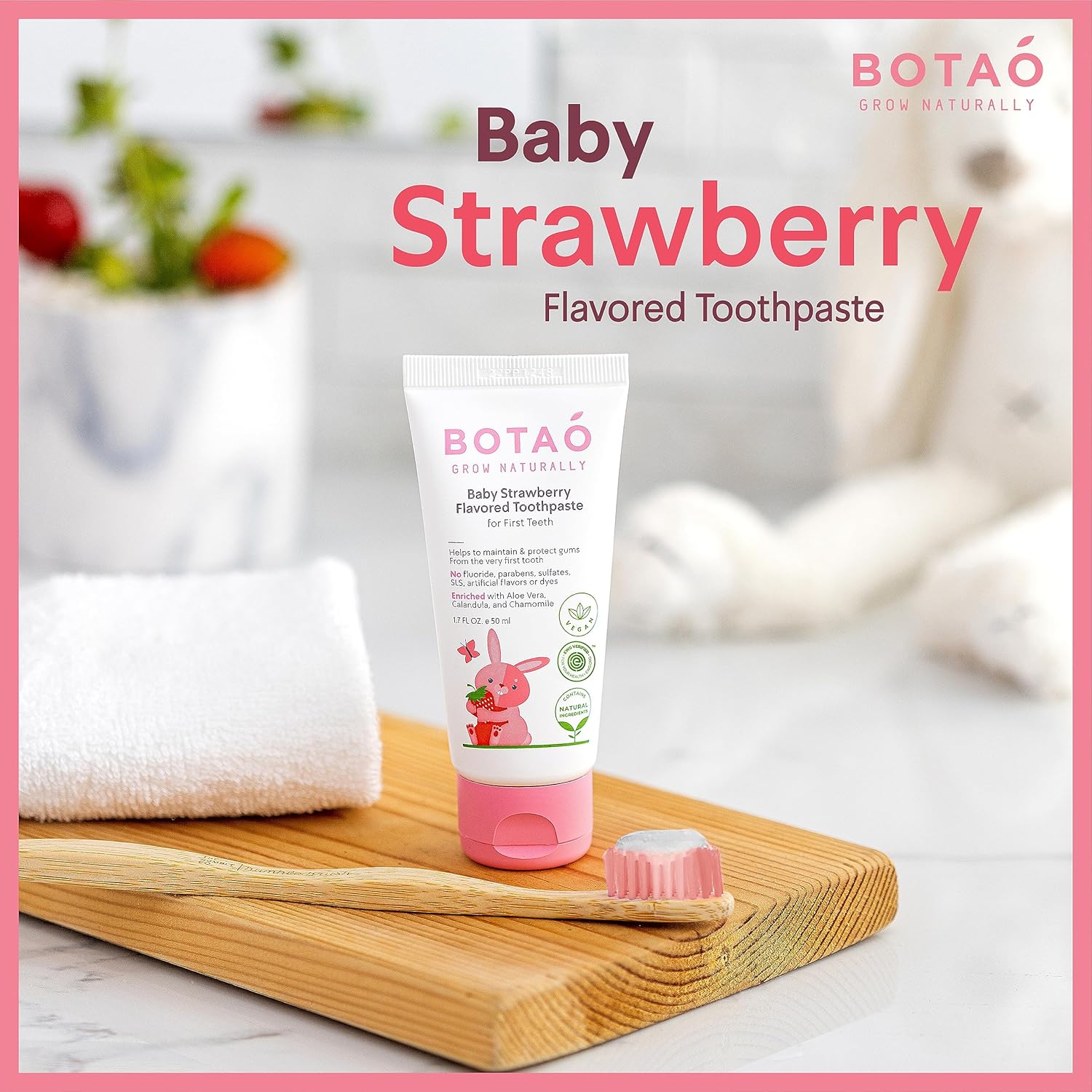 BOTAO Fluoride Free Baby Toothpaste | Strawberry Flavored - Organic Training Natural Toddler Toothpaste for Toddlers | EWG Verified, Vegan, SLS Free, Safe to Swallow, Aloe Vera -1.7Oz : Health & Household