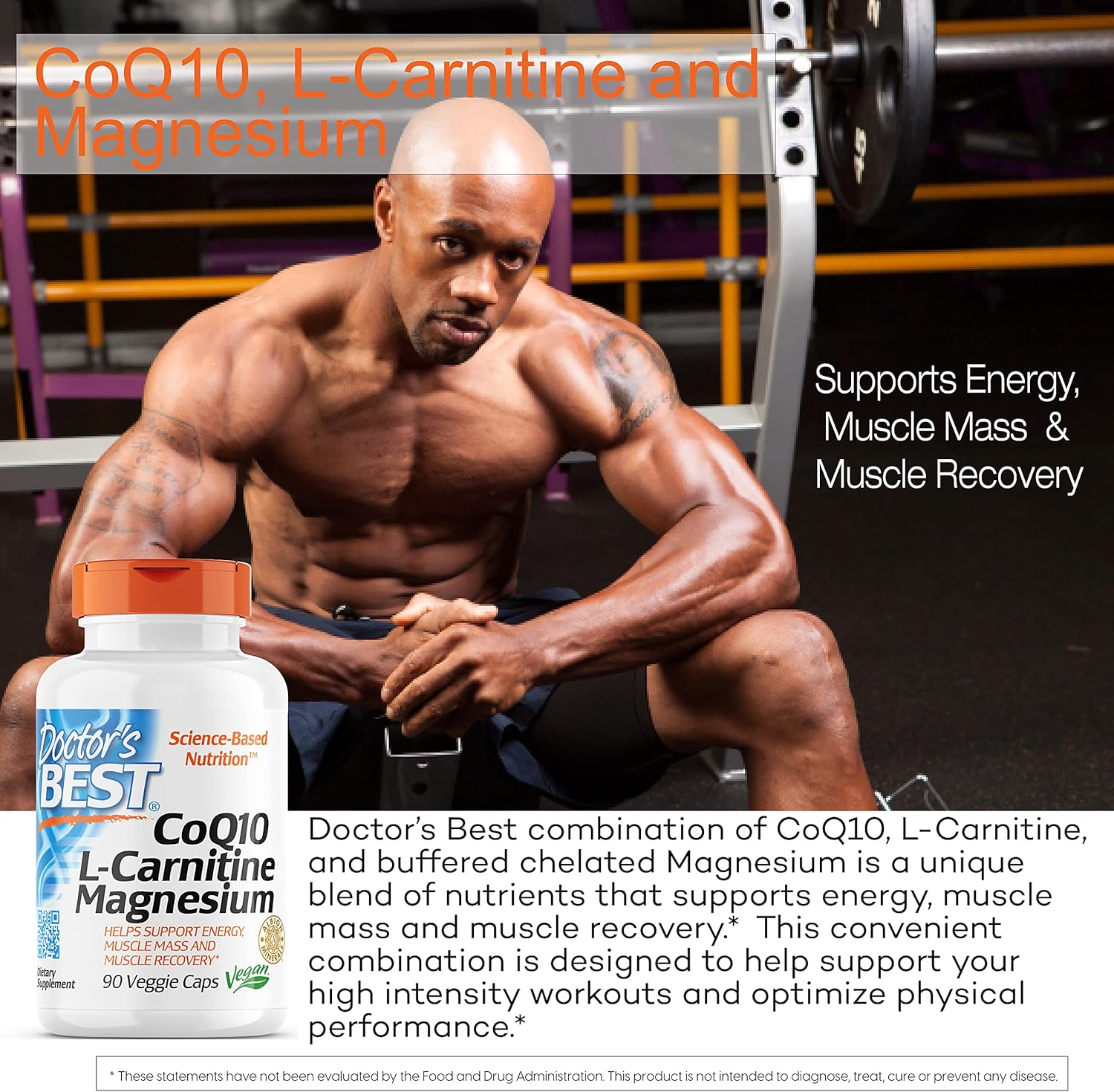 Doctor'S Best Coq10/L-Carnitine/Magnesium Unique Blend, Supports Energy, Muscle Mass & Muscle Recovery, Veggie Caps, 90Count : Health & Household