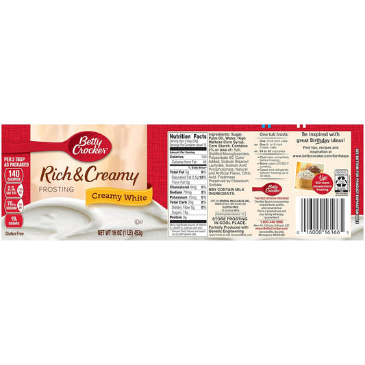 Betty Crocker Rich & Creamy Gluten Free Creamy White Frosting, 16 oz. (Pack of 8)