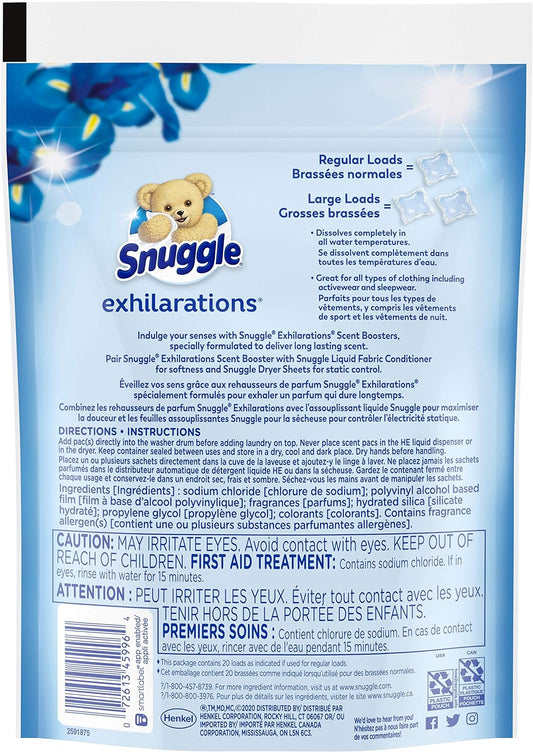 Snuggle Exhilarations in Wash Laundry Scent Booster Pacs, Blue Iris & Ocean Breeze, 20 Count