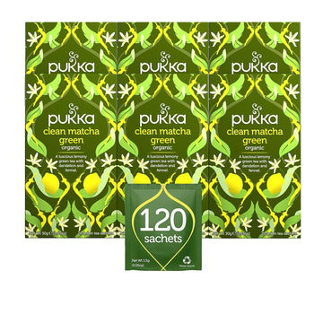 Pukka Clean Matcha Green, Organic Green Tea With Fennel And Lemon (6 Pack, 120 Tea Bags)