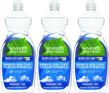 Seventh Generation Natural Dish Liquid, Fragrance Free, 25 Fl Oz, (Pack of 3)