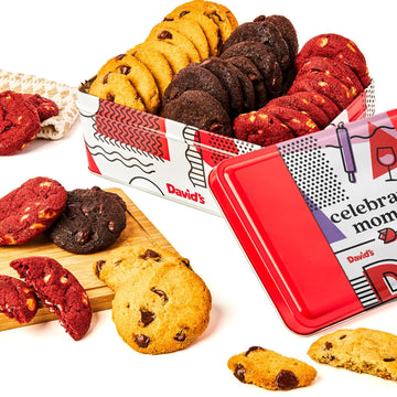 David’S Cookies Assorted Mini Cookies Sweet Sampler Tin - Fresh Baked Mini Bites With Chocolate Chip, White Chocolate Chip, And Red Velvet Flavors - 14Oz Gourmet Gift Tin For Mom Or Any Special Occasion