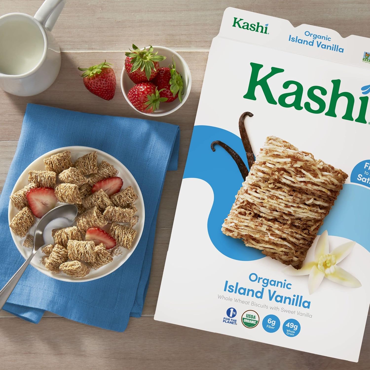 Kashi Cold Breakfast Cereal, Vegan, Organic Fiber Cereal, Island Vanilla, 16.3oz Box (1 Box)